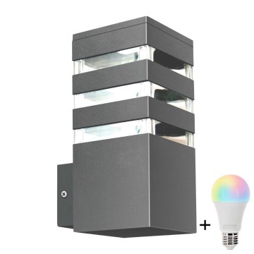 LED RGBW dimbar utomhusvägglampa TEKSAS 1xE27/12W/230V 2700-6500K Wi-Fi IP44 antracit
