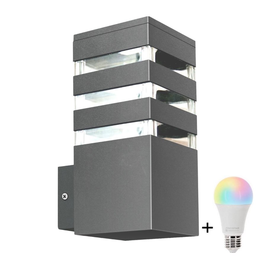 LED RGBW dimbar utomhusvägglampa TEKSAS 1xE27/12W/230V 2700-6500K Wi-Fi IP44 antracit