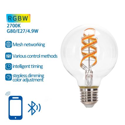 LED RGBW dimbar lampa FILAMENT MESH Smart G80 E27/4,9W/230V 2700K - Aigostar
