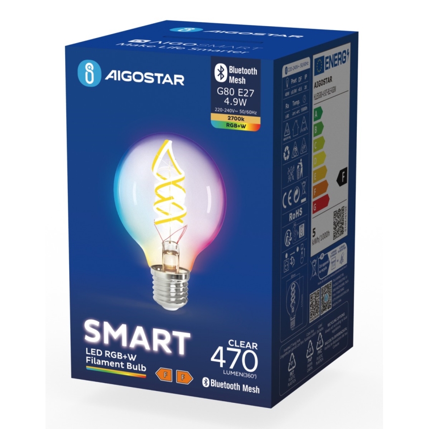 LED RGBW dimbar lampa FILAMENT MESH Smart G80 E27/4,9W/230V 2700K - Aigostar