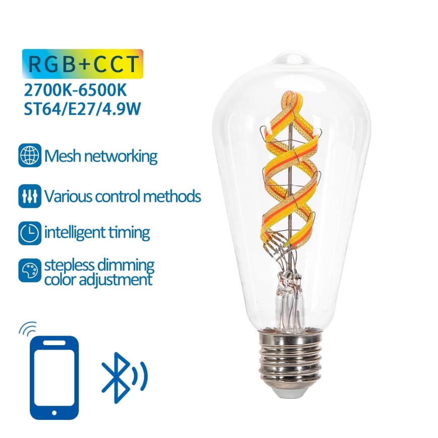 LED RGBW dimbar lampa FILAMENT MESH Smart ST64 E27/4,9W/230V 2700-6500K - Aigostar