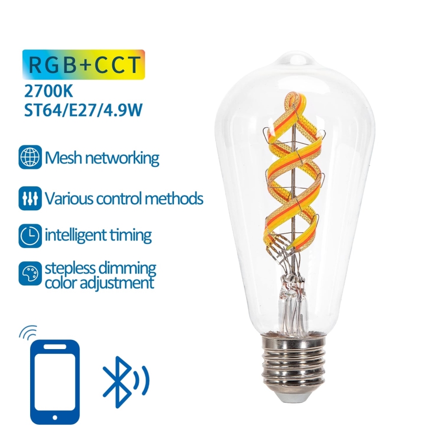 LED RGBW dimbar lampa FILAMENT MESH Smart ST64 E27/4,9W/230V 2700K - Aigostar