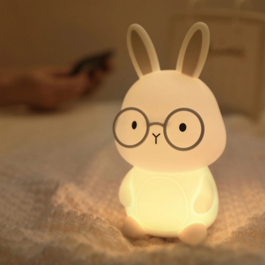 LED RGBW Ljusreglerad barns beröring lampa FLORKA LED/1W/5V USB 1200 mAh kanin vit/grå