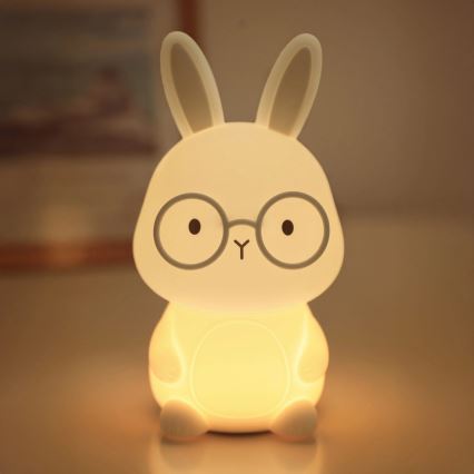 LED RGBW Ljusreglerad barns beröring lampa FLORKA LED/1W/5V USB 1200 mAh kanin vit/grå