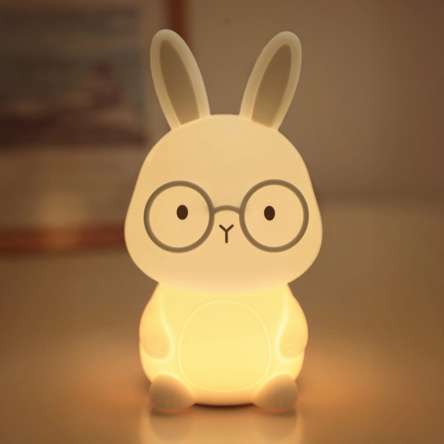 LED RGBW Ljusreglerad barns beröring lampa FLORKA LED/1W/5V USB 1200 mAh kanin vit/grå