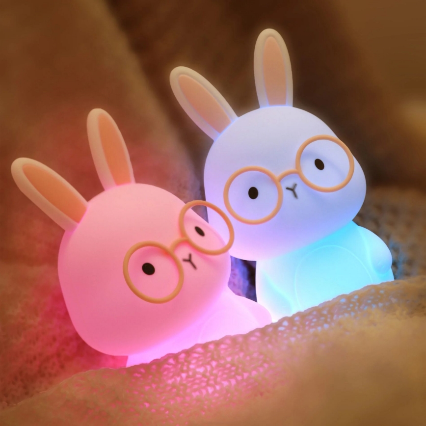 LED RGBW Ljusreglerad barns beröring lampa FLORKA LED/1W/5V USB 1200 mAh kanin vit/rosa