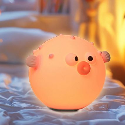 LED RGBW Ljusreglerad barns beröring lampa HELA LED/1W/5V USB 1200 mAh fisk rosa