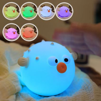 LED RGBW Ljusreglerad barns beröring lampa HELI LED/1W/5V USB 1200 mAh fisk blå