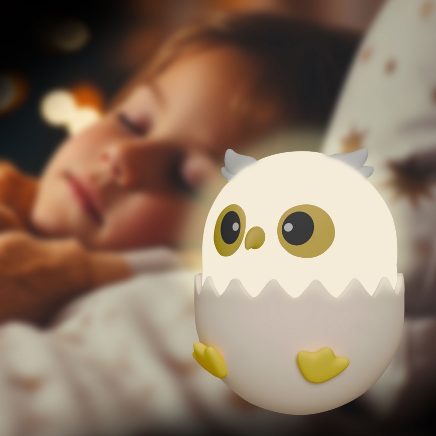 LED RGBW Ljusreglerad barns beröring lampa OWL LED/1W/5V USB 1200 mAh uggla rosa
