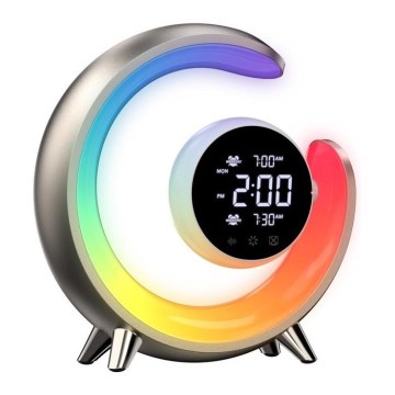 LED RGBW Ljusreglerad bordslampa med väckarklocka PEACOCK LED/20W/5V USB