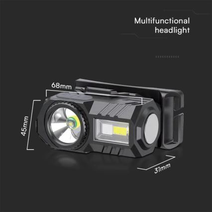 LED RGBW Ljusreglerad uppladdningsbar pannlampa USB LED/3W/5V IP43 190 glansig 24 h 750 mAh
