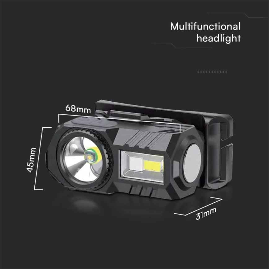 LED RGBW Ljusreglerad uppladdningsbar pannlampa USB LED/3W/5V IP43 190 glansig 24 h 750 mAh