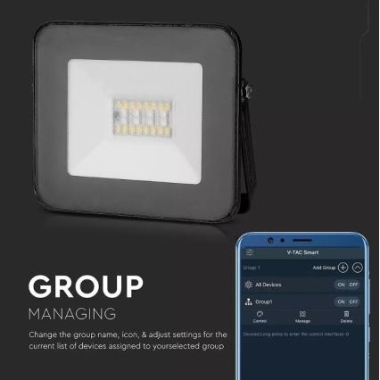 LED Smart Dimbar RGB strålkastare LED/20W/230V IP65 svart
