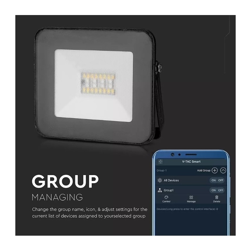 LED Smart Dimbar RGB strålkastare LED/20W/230V IP65 svart