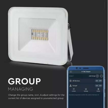 LED Smart Dimbar RGB strålkastare LED/20W/230V IP65 vit