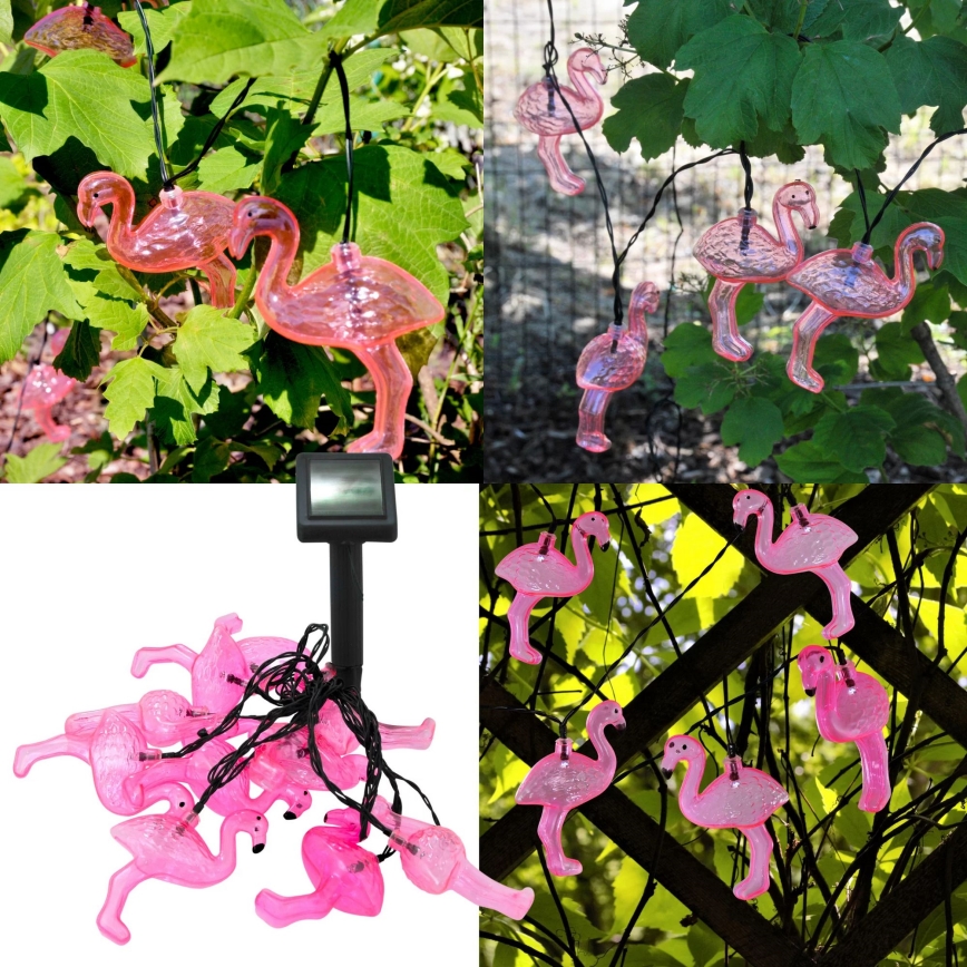 LED Solar Dekorativ slinga 10xLED 3,8 IP44 flamingo