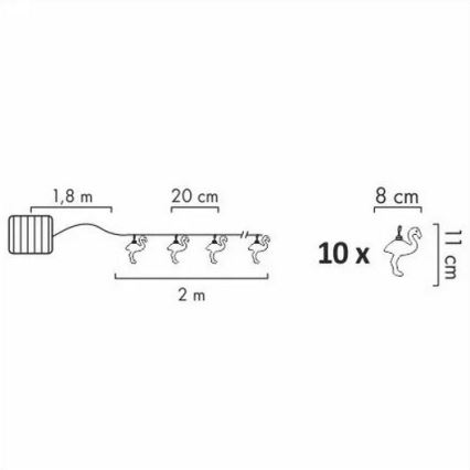 LED Solar Dekorativ slinga 10xLED 3,8 IP44 flamingo
