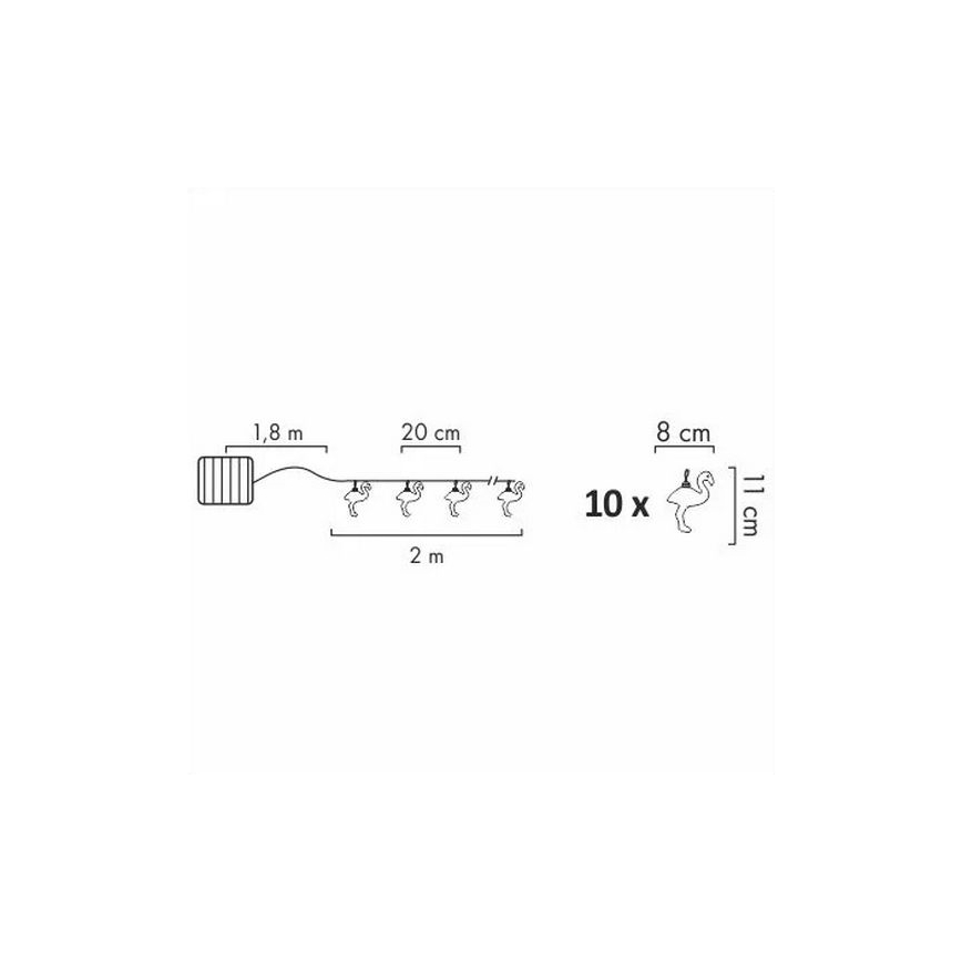 LED Solar Dekorativ slinga 10xLED 3,8 IP44 flamingo