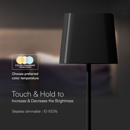 LED Solar ljusreglerad magnetic beröring rechargeable bordslampa LED/5W/5V 3000-6000K 3600 mAh IP65 svart