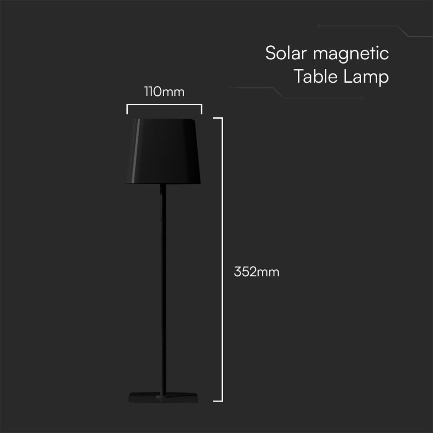 LED Solar ljusreglerad magnetic beröring rechargeable bordslampa LED/5W/5V 3000-6000K 3600 mAh IP65 svart