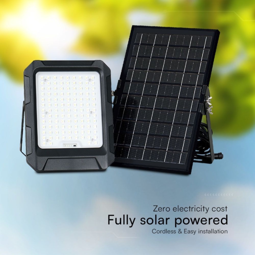 LED Solar strålkastare LED/10W/3,7V IP65 4000K svart + fjärrkontroll