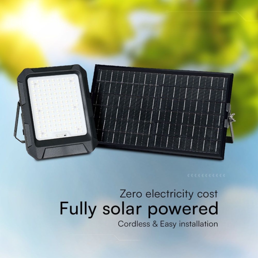 LED Solar strålkastare LED/15W/3,7V IP65 4000K svart + fjärrkontroll
