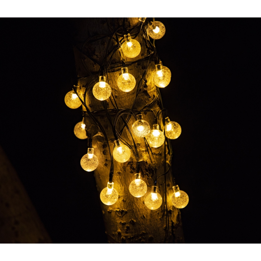 LED Solcell Dekorativ slinga BUBBLE GLASS 20xLED/8 funktioner 4,85 m 600 mAh IP44 varm vit