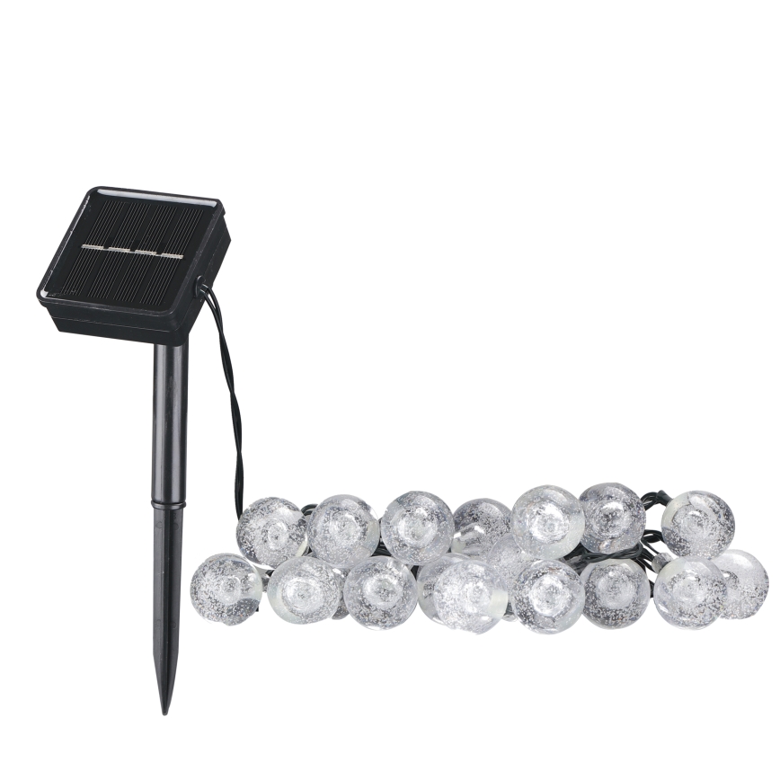 LED Solcell Dekorativ slinga BUBBLE GLASS 20xLED/8 funktioner 4,85 m 600 mAh IP44 varm vit