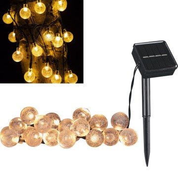 LED Solcell Dekorativ slinga BUBBLE GLASS 20xLED/8 funktioner 4,85 m 600 mAh IP44 varm vit