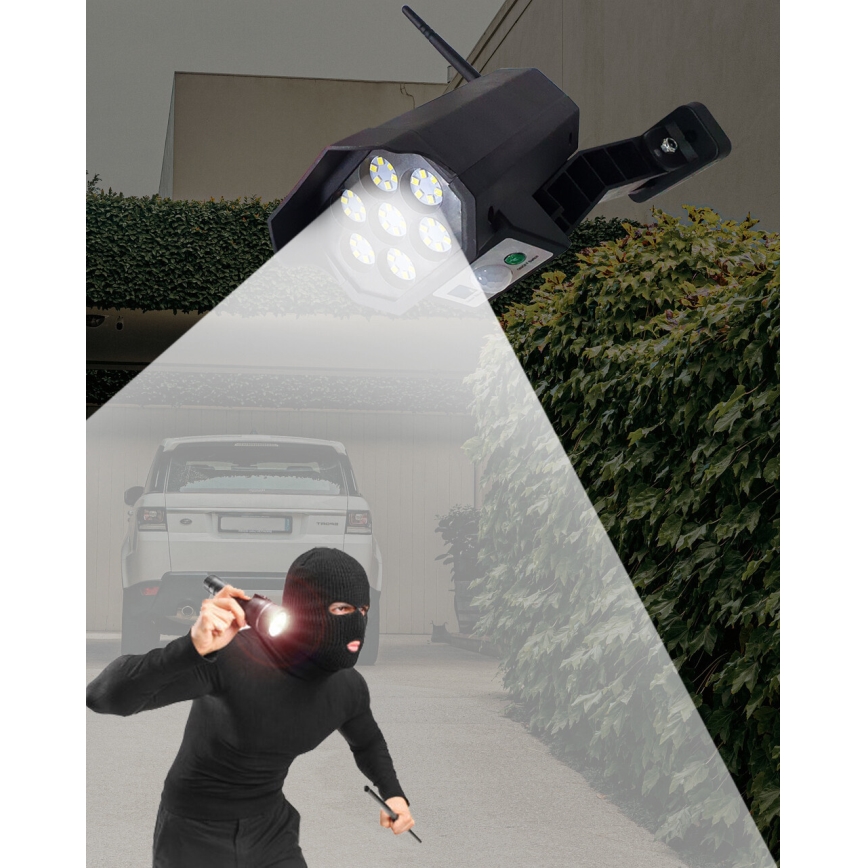 LED Solcell låtsas säkerhetskamera med sensor LED/3,7V IP44 svart + fjärrkontroll