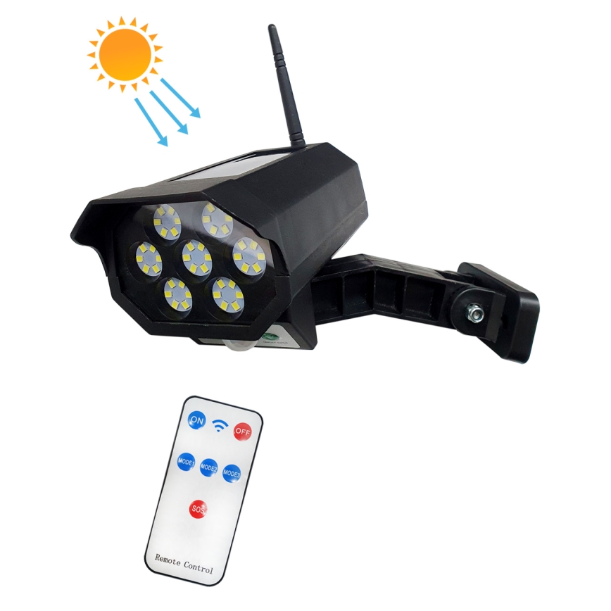 LED Solcell låtsas säkerhetskamera med sensor LED/3,7V IP44 svart + fjärrkontroll