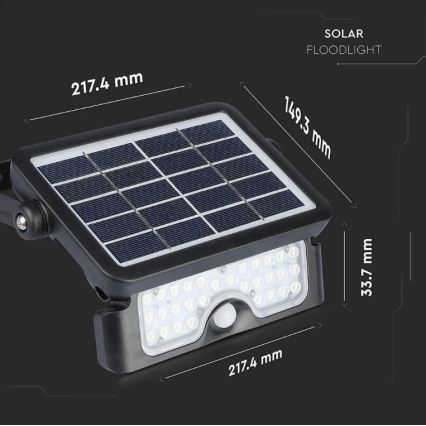 LED solcell strålkastare med sensor LED/5W/3,7V IP65 4000K
