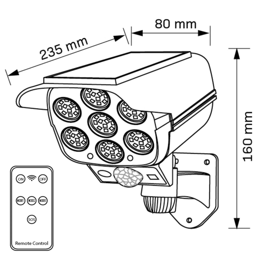LED Solcell låtsas säkerhetskamera med sensor KAMERA LED/1W/3,7V 1200 mAh IP44 + fjärrkontroll