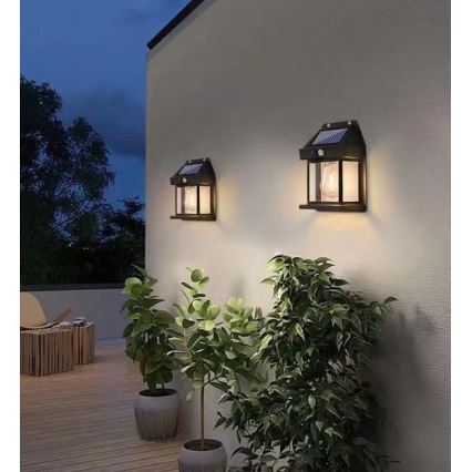 LED solcell väggbelysning med sensor LANTER LED/1W/3,7V IP44 svart