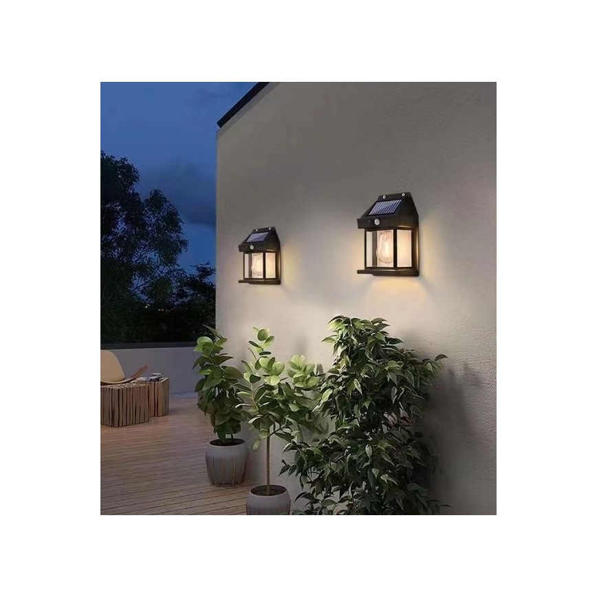 LED solcell väggbelysning med sensor LANTER LED/1W/3,7V IP44 svart