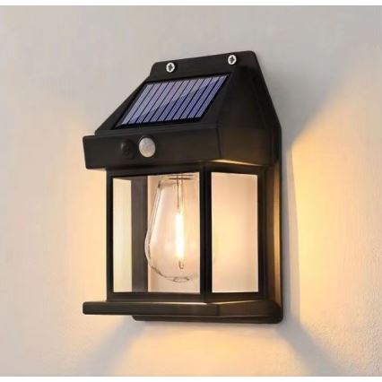 LED solcell väggbelysning med sensor LANTER LED/1W/3,7V IP44 svart
