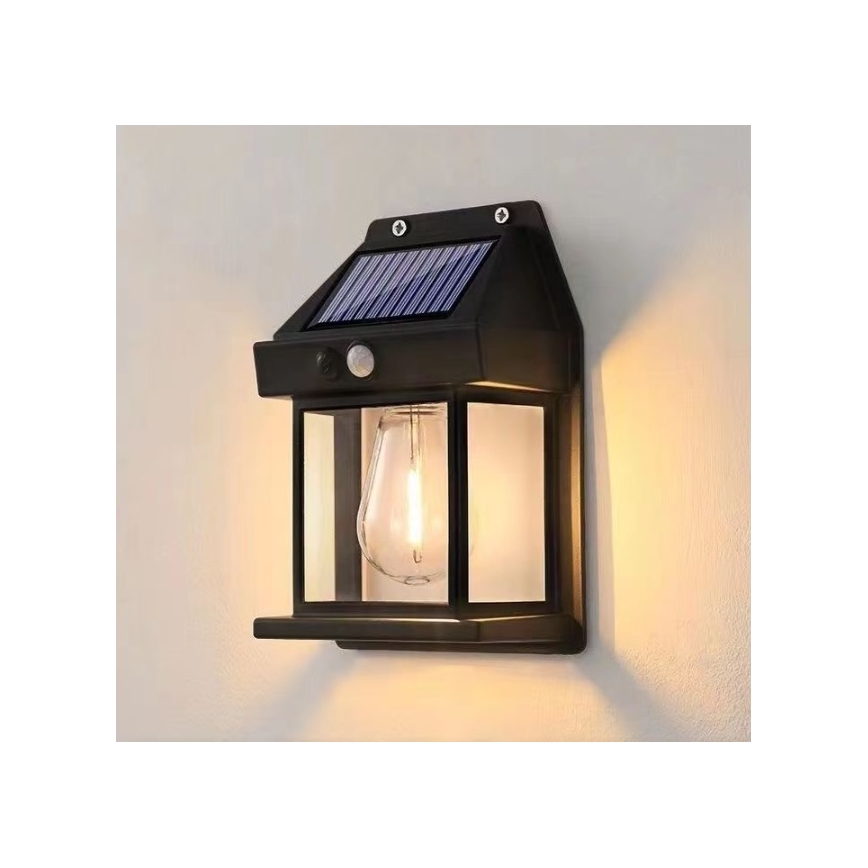 LED solcell väggbelysning med sensor LANTER LED/1W/3,7V IP44 svart
