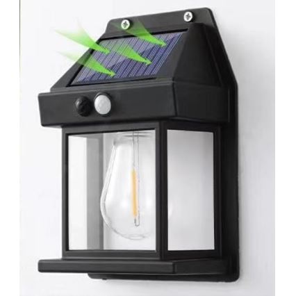 LED solcell väggbelysning med sensor LANTER LED/1W/3,7V IP44 svart