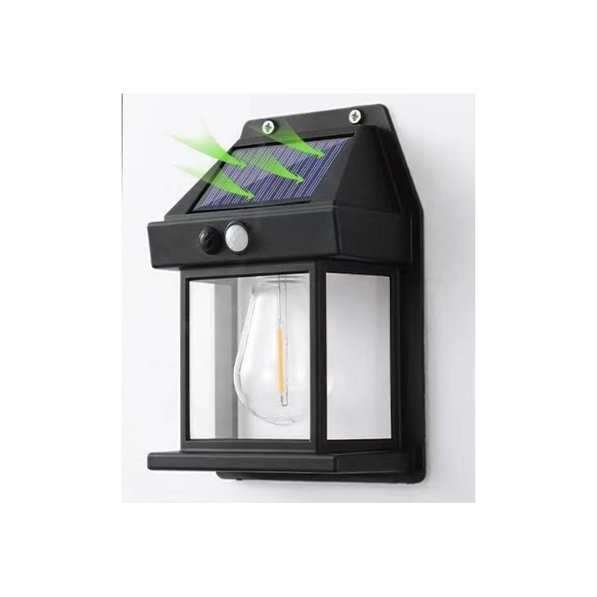 LED solcell väggbelysning med sensor LANTER LED/1W/3,7V IP44 svart