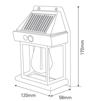 LED solcell väggbelysning med sensor LANTER LED/1W/3,7V IP44 svart