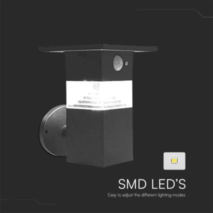 LED solcell väggbelysning med sensor LED/2,5W/3,7V IP54 3000K 2200 mAh