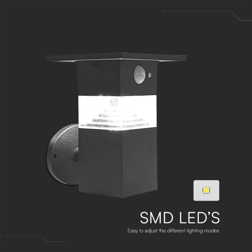 LED solcell väggbelysning med sensor LED/2,5W/3,7V IP54 3000K