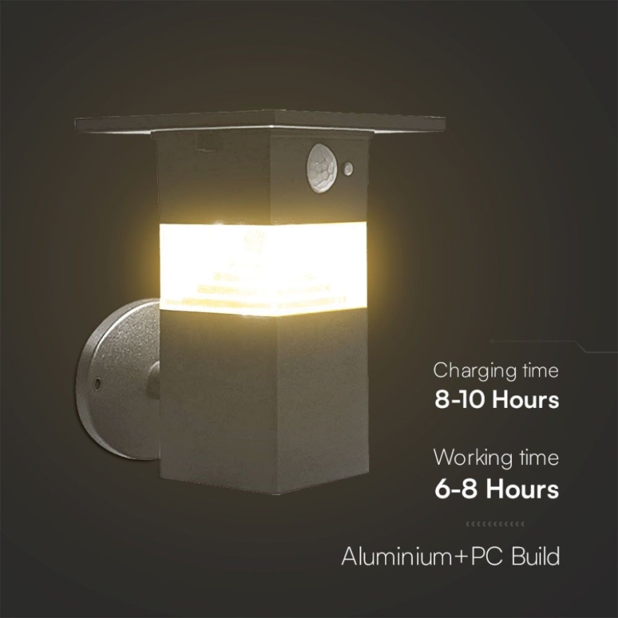 LED solcell väggbelysning med sensor LED/2,5W/3,7V IP54 3000K