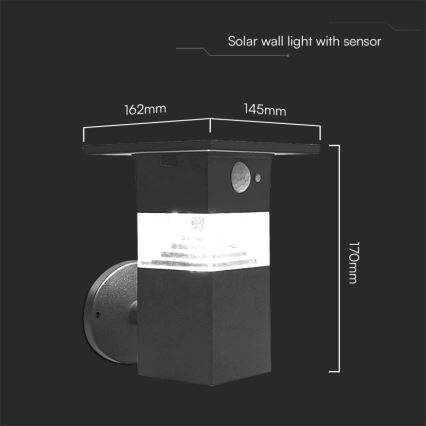 LED solcell väggbelysning med sensor LED/2,5W/3,7V IP54 3000K