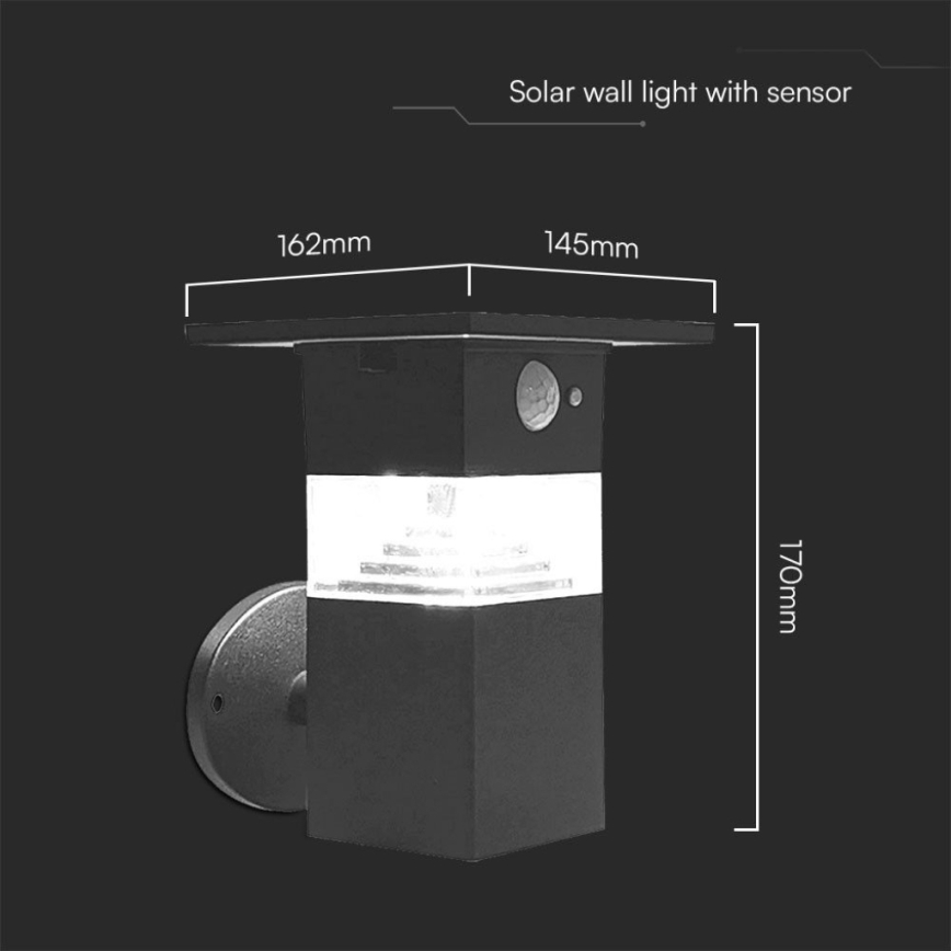 LED solcell väggbelysning med sensor LED/2,5W/3,7V IP54 3000K