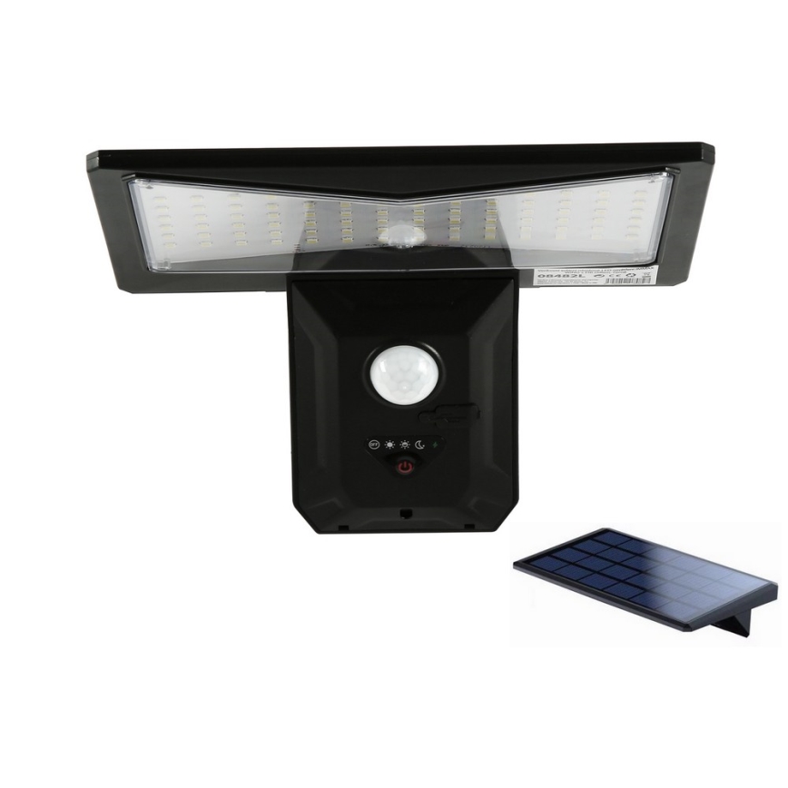 LED solcell väggbelysning med sensor LED/2,6W/5,5V IP65 1800 mAh svart