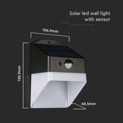 LED solcell väggbelysning med sensor LED/2W/3,7V 4000K IP65 1200 mAh
