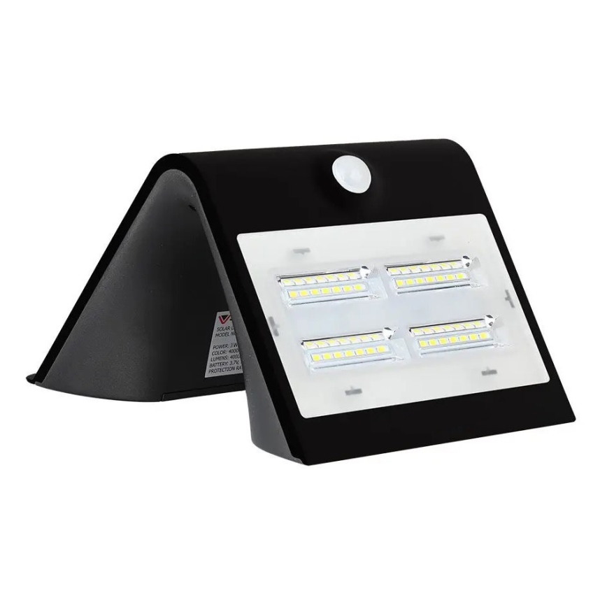 LED Solcell väggbelysning med sensor  LED/3W/3,7V 3000/4000K IP65 svart