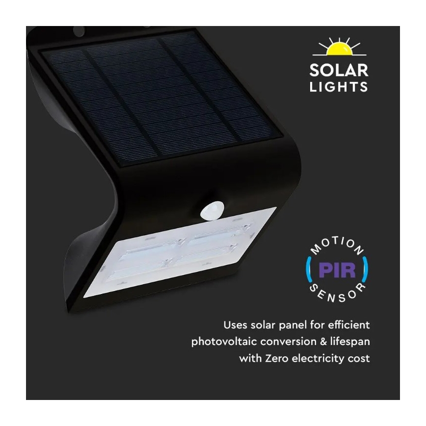 LED Solcell väggbelysning med sensor  LED/3W/3,7V 3000/4000K IP65 svart