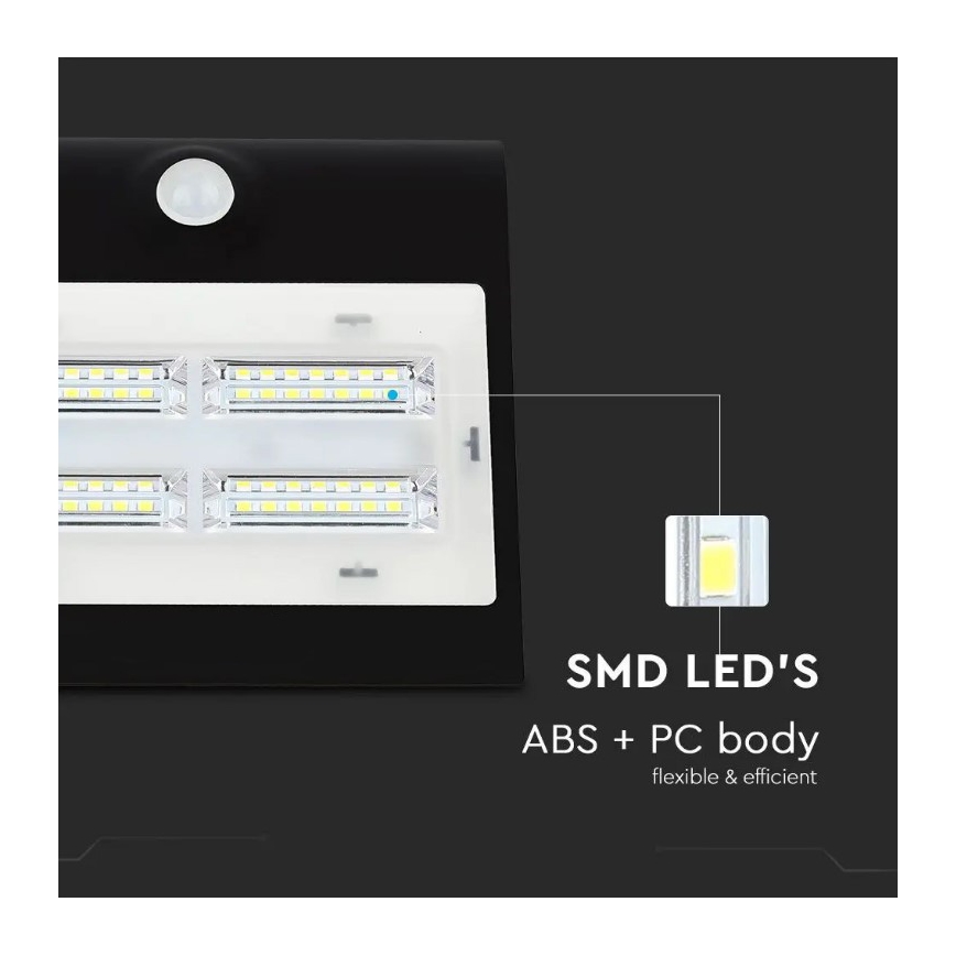 LED Solcell väggbelysning med sensor  LED/3W/3,7V 3000/4000K IP65 svart
